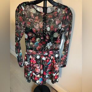 Alice and Olivia sheer top floral skater dress